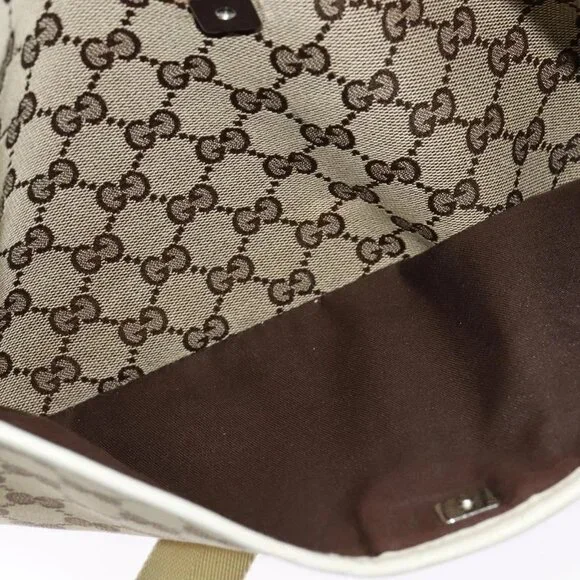 GUCCI GG Canvas Shoulder Bag Beige Silver 145857 Auth th6308